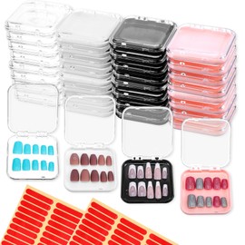 32 Pcs Press on Nail Boxes with 60pcs Double Sided Adhesive Tape, 4 Colors Press on Nail Packaging Boxes, Acrylic Press on Nail Storage Box, Nail Display Box, For Nail Business, Nail Art, Nail Salon