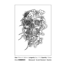 kobench Semi Permanent Tattoos,Skull In Fire - K98 Design,Waterproof,Easy-to-Apply,Long Lasting 1-2 Weeks, Plant-Based,Skull Tattoos