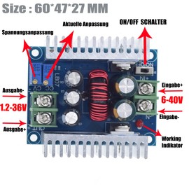iHaospace 2 Pcs Constant Current CC CV Buck Converter Module DC 6-40V to 1.2-36V 20A 300W Adjustable Step Down Voltage Regulator Power Supply Module with Short Circuit Protection Function