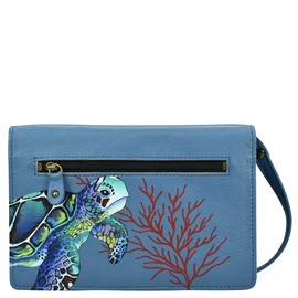 Anna by Anuschka Hand Painted Women’s Genuine Leather- Organizer Wallet On a String-Turtle Reef Sapphire