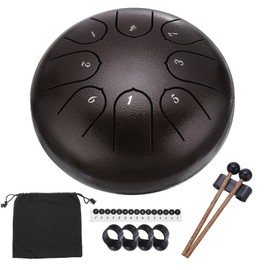 sourcing map Steel Tongue Drum, 6 Inch 8 Notes Steel Hand Drums with Bag, Drum Mallets and Music Book, Worry Free Drum for Yoga Meditation Camping (Bronze)