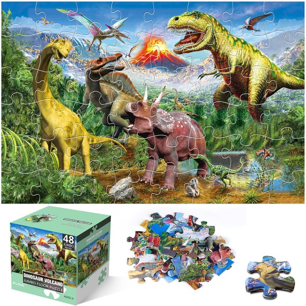 Jumbo Floor Puzzle for Kids,48 Piece Volcano Dinosaur Large Jigsaw