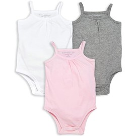 Burt's Bees Baby Baby Bodysuits, 3-Pack Long & Short-Sleeve One-Pieces, 100% Organic Cotton, White/Pink/Grey Camis, 18 Months