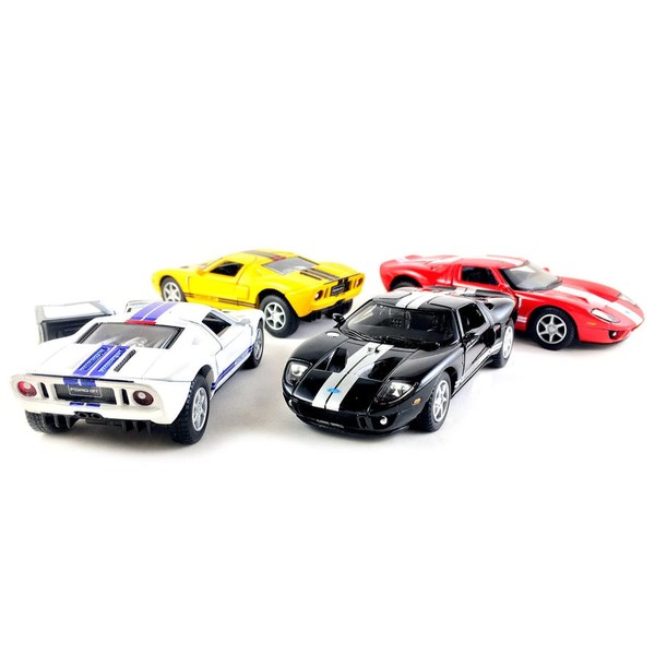 Set of 4: 5" 2006 Ford GT Sport Car 1:36 Scale (Black/Red/White/Yellow) by Kinsmart