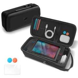 Yoyotager スイッチ 専用ケース Switch 収納バッグ 全面保護 大容量 防水 防塵 防汚 耐衝撃 持ち運び便利 Switch本体/ドック/Joy-Con/電源アダプタ/10枚ゲームカード/ケーブル/イヤホンなど収納可能 強化ガラスフィルムとクリーニングキット付き ブラック