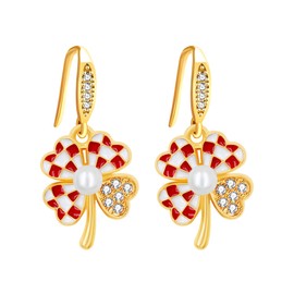 Zircobic Stylish Comfortable Zircon Lucky Four-Leaf Clover Earrings, Exquisite 18K Gold Plated Red Floral Drop Earring Set, Jewelry for St. Patrick's Day & Everyday Wear