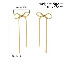 IUHOGE Gold Bow Earrings Long Tassel Chain Earrings Wedding Statement Earrings for Women (Style1 Gold, Alloy)