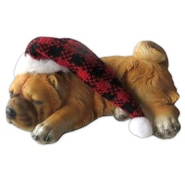 The Bridge Collection 8" Santa Bull Dog Figurine with Cozy Christmas Plaid Hat - Festive Puppy Statue with Santa Hat - Cute Holiday Bulldog Winter Decor