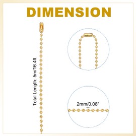 PATIKIL 16.4 Feet Stainless Steel Ball Chain, Dog Tag Chain Bulk Beaded Necklace Chains with 20 Pcs Connectors for Jewelry Making DIY Crafts Hanging Decoration, Gold