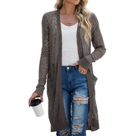 GRECERELLE Womens Summer Beach Cover Up Casual Swimwear Cardigan Long Sleeve Holiday Loose Long Bikini Coverups Kimono for Ladies (Dark Grey, L)