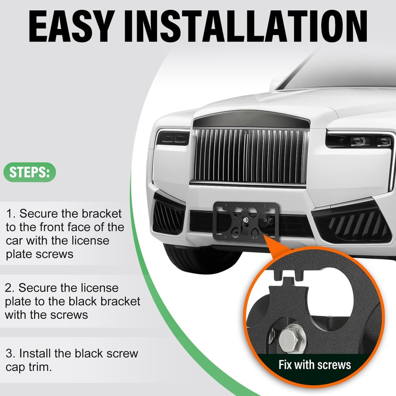 No Drill Front License Plate Bracket Holder Compatible with Rolls-Royce