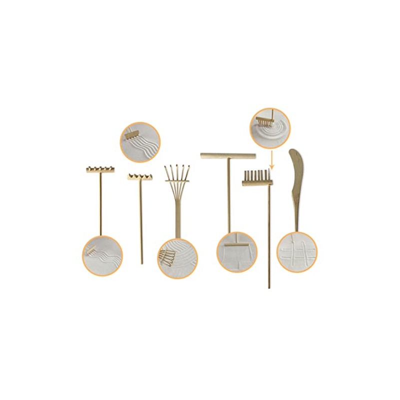 ZEN&TAO Natural Bamboo/Wood Made Miniature Six-Pieces Zen Garden Toolset Accessories
