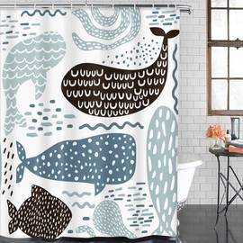 Emvency Shower Curtain Nautical Sea Animal Kids Fur Seal Whale Octopus Fish Childish Waterproof Polyester Fabric 60 x 72 inches Set with Hooks