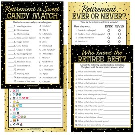 DISTINCTIVS Retirement Party Games - Icon Match, Candy Match, Ever or Never and Who Knows The Retiree Best 4 Game Bundle for 20 Guests