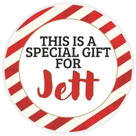 This is a Gift for Jett - 25 Pack Circle Stickers 3 Inch - Candy Cane Merry Christmas Gift Tag Present Tree Holiday Custom Name Santa Claus