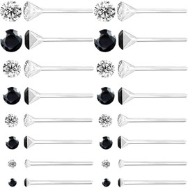 8 Pairs Anti Allergy Plastic Earrings for Sensitive Ears, Plastic Post Earrings for Women, Birthstone Cubic Zirconia Stud Earrings Kit 2mm 3mm 4mm 5mm in one Set (Black)