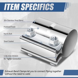 Auto Dynasty 2.5 Inches Lap Joint Band Exhaust Muffler Seal Clamp Sleeve, Universal Use for 2.5" ID/OD Slip Fit Pipe, Stainless Steel