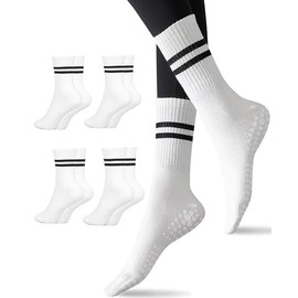 Yoga Pilates Socks Non Slip Socks with Grips for Women Yoga Socks Barre for Yoga Pilates Ballet Dance Workout Fitnessk White (4 Pairs)