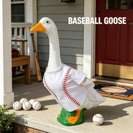 23 Inch Baseball Porch Goose Outfit, White Jersey Porch Goose Costume Fits 23" Large Cement Goose Statue, Lawn Geese Clothes for Outdoor Patio Yard Garden Decor Summer Backyard Game Day Decorations