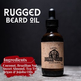 Johnny Slicks Rugged Organic Beard Oil - Beard Conditioner for Men to Moisturize, Soften, and Promote Healthy Hair Growth - Natural Serum Made with Jojoba, Coconut, and Argan Oil - (1 Ounce)