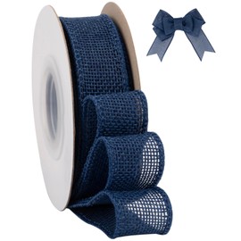 Tekdeere Burlap Ribbon 25mm x 9 Meters, Navy Wired Ribbon for Crafts, Gift Wrapping, Wreaths, Bows, Tree Decoration and Outdoor Decoration