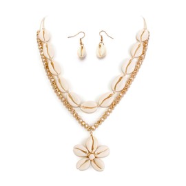 Clearine Bohemian Boho Handmade Natural Sea Shell Rhinestone Collar Necklace Earrings Jewellery for Women Summer Beach Accessories Clear Gold-Tone