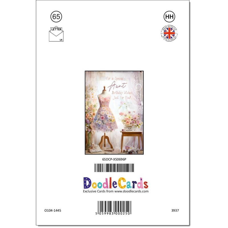 doodlecards Aunt Birthday Card Dress making Medium Size with Plain