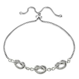 Hoops & Loops Sterling Silver Polished Pretzel Love Knot Adjustable Bracelet