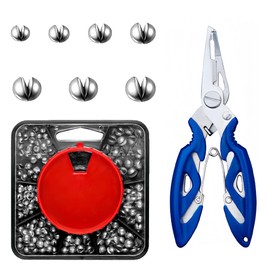 179 Pcs Split Shot Fishing Weights, 7 Sizes Fishing Weights Set,Durable Fishing Tackle with Pliers and Compartment Box,Suitable for All Environments