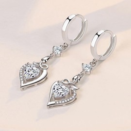DIAMANTIO 18K Gold Plated Heart & Vine Drop Earrings – Romantic CZ Crystal Dangle Earrings for Women, Statement Elegant Valentine’s or Anniversary Jewelry