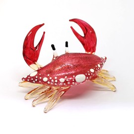 ZOOCRAFT Glass Crab Figurine Red Hand Blown Painted Art Miniature Coastal Style Gift Home Decoration,1.7 x 2.5 x 1.4 inches.