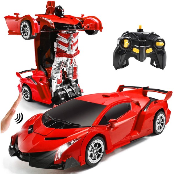 Jeestam RC Cars Robot for Kids Remote Control Transformrobot Car Toys with Gesture Sensing One-Button Deformation Auto Demo, 1:14 Scale 360° Rotation Light Music, Best Gift for Boys Girls (Red)