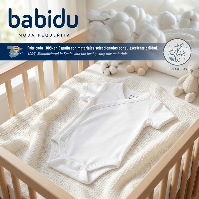 BABIDU Body per Neonato Incrociato a Maniche Corte al 100%