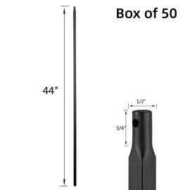 Senmit S01 Wrought Iron Balusters Set of 50 Hollow Plain Bar Decorative Metal Balusters for Decks Spiral Stair Railing 1/2-inch Iron Spindles Satin Black Metal Railing