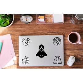 RAINBOW ANIMATED DESIGN Avatar Aang (V3) Fire Water Earth Air The Last Airbender Laptop Decal Vinyl Stickers Set of 5 Black