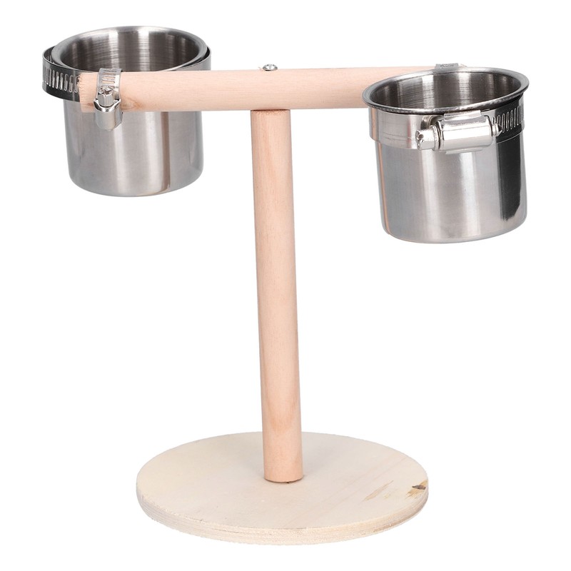 Bird Perch Stand Wooden Parrots Stand with Stainless Steel Feeding