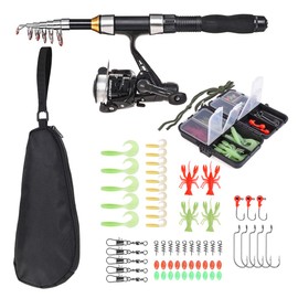 Lixada Fishing Rod Reel Combo Full Kit 1.5m Telescopic Fishing Rod Spinning Reel Set with Hooks Soft Lures Barrel Swivels Storage Bag