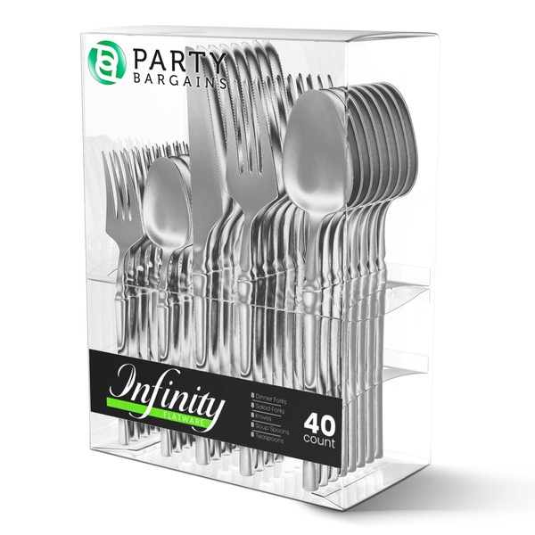 Party Bargains Silver Plastic Silverware - [40 Counts] Infinity Modern