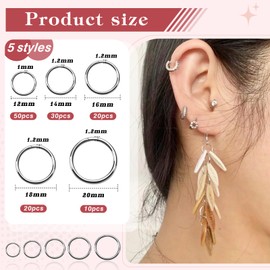 TOAOB 130pcs Jump Rings Open Jump Ring 304 Stainless Steel Jewellery Connector Joining Chain Links Silver 12 mm 14 mm 16 mm 18 mm 20 mm for Necklace Bracelet Jewellery Making