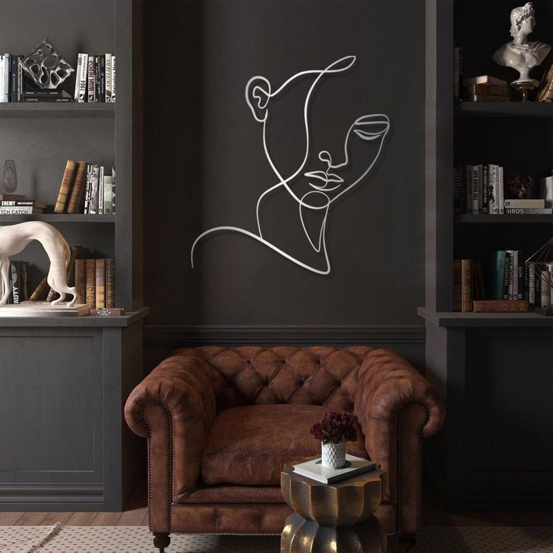 Woman Face Line Metal Wall Art, Minimalist Feminine Metal Wall
