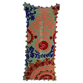 Trade Star Exports Suzani Cushion Cover, Embroidery Pillow Cases, 12x24 Cotton Pillows, Pom Pom Cushion, Vintage Pillow Shams, Lumbar Decorative Throw Pillows (Pattern4)
