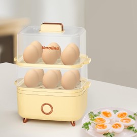 Veroline Rapid Egg Cooker, 12 Egg Capacity Electric Egg Cooker for Hard Boiled Eggs, Medium, Soft, Poached Eggs, Veggies & Food Steamer for Breakfast, BPA-Free, Over-Heat Protect, One-Touch Button