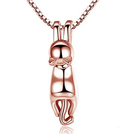 baobei kaguyo rose gold plated 925 Sterling Silver Cute 3D Cat Pendant Necklace For women Girls kids, Elegant and playful design birthday gifts