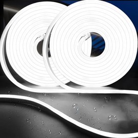 Glückluz Luces LED de Neón de La Cuerda, 10M Flexible IP65 Impermeable Tira de Luz de Neón de Silicona, DIY Decoración de Cocina Patio Dormitorio Interior Exterior Fiesta Navidad (10M Blanco Frío)