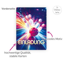 beriluDesign Bowling Invitation Cards (Set of 12) for Children's Birthday Party Bowling Children's Birthday Invitations Cards Celebration Party Boys Girls (Bowling Colourful)