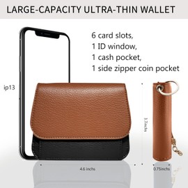 Sunpour Keychain Wallet RFID Wristlet Wallets for Women,Small Wallets Woman Key Chain Wallet with Coin Pocket and Id Window (Brown＆Black)