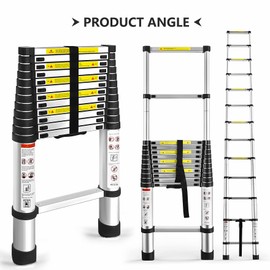 12.5FT Telescoping Ladder, Aluminum extendable Ladder, Retractable Extension Ladder for Home and Outdoor Work, Load Capacity 330 pounds