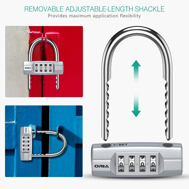 ORIA 4-Digit Combination Padlocks with Adjustable Long Shackle, U- Shaped