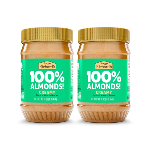 Crazy Richard's 100% All-Natural Creamy Dry Roasted Almond Butter with No Added Sugar and Non-GMO (16 Ounce, Pack of 2)