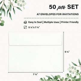 5x7 Envelopes for Invitations A7 Envelopes with Debossed Thank You Lettering Font(White, 50 Qty)
